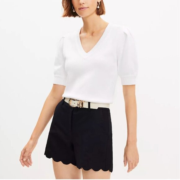 LOFT Riviera Shorts in Scalloped Linen Cotton Size 0 Preppy Classic - Picture 1 of 12